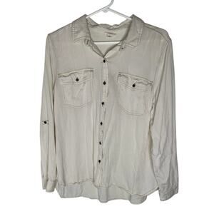 A.N.A Cream Button Down Shirt Neutral Roll Tab Shirt size large